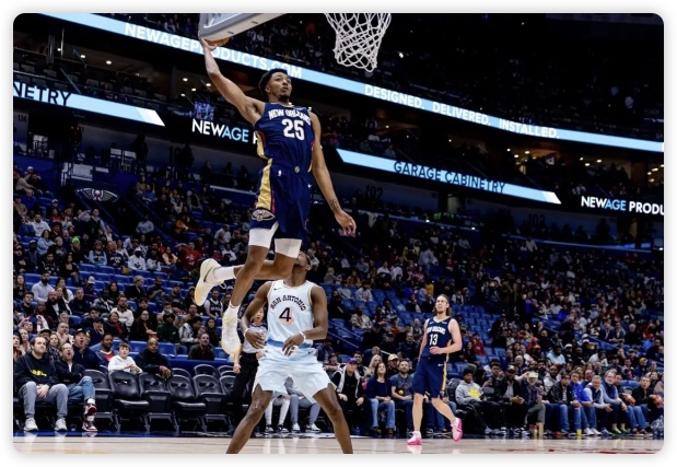 錫安22+9麥科勒姆12分 鵜鶘主場(chǎng)輕取馬刺